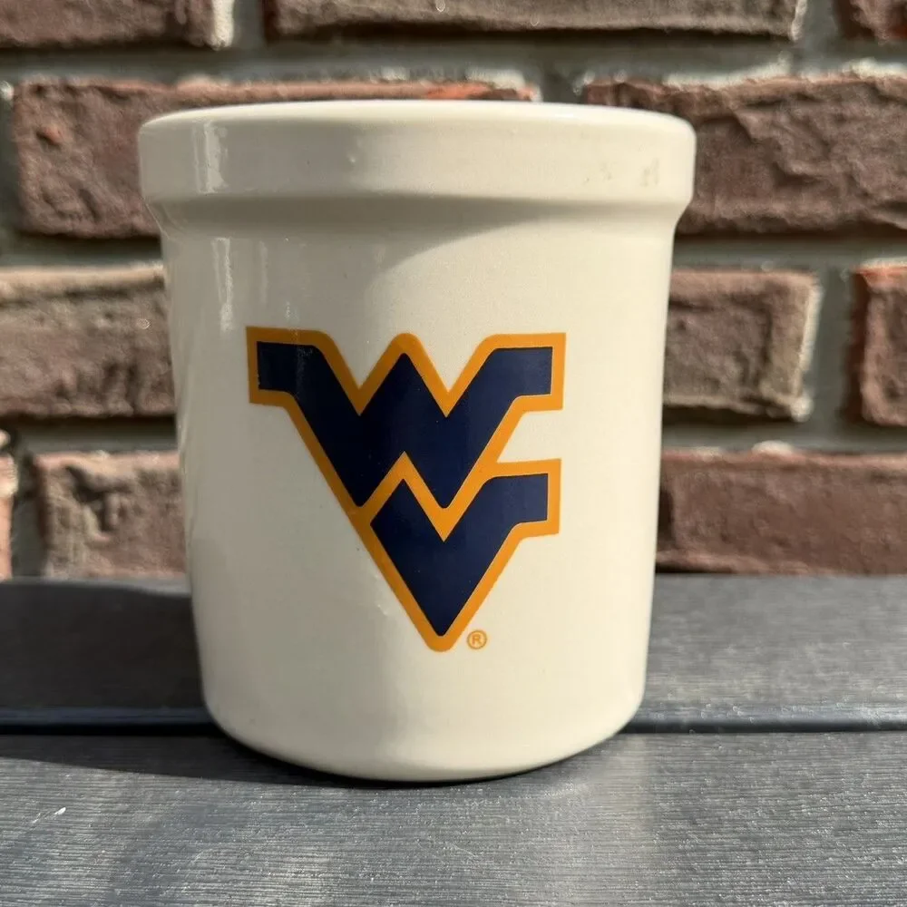 West Virginia WVU Mountaineers Ceramic Utensil Holder Crock Flying WV Logo